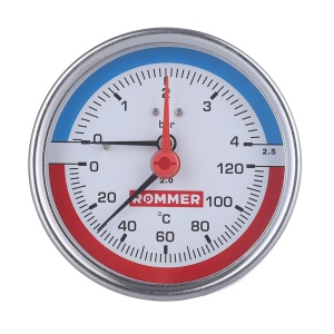 Термоманометр аксиальный Dn 80 мм 1/2", 0...120°C, 0-6 бар. Rommer