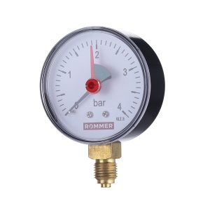 Манометр радиальный с указателем предела Dn 63 мм 1/4", 0...4 бар, кл.2.5 Rommer