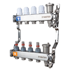 Коллекторная группа в сборе с регулирующими клапанами и расходомерами 1", 11 x 3/4", НЕРЖ. Valtec