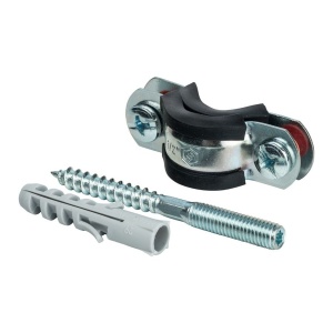 Хомут для труб, комплект: хомут+шпилька шуруп +дюбель пластиковый 1" (32-37) STOUT