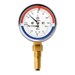 Термоманометр радиальный РОСМА ТМТБ-31 1/2" 80 мм, 0-4 бар., 0-120C, шток L-46 мм, кл. 2,5