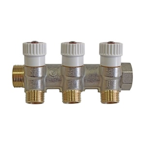 Коллектор распределительный 3/4", 3 отвода 1/2" плоское уплотнение STOUT
