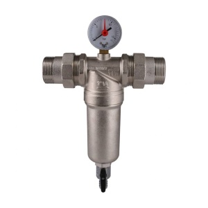 Фильтр Tiemme 1/2 с манометром со сгонами, с латунной колбой, промывной