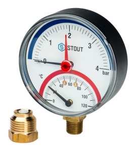 Термоманометр радиальный в комплекте с автоматическим запорным клапаном Dn 80 мм 1/2" STOUT