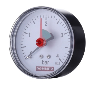 Манометр аксиальный с указателем предела Dn 63 мм 1/4", 0...4 бар, кл.2.5 Rommer